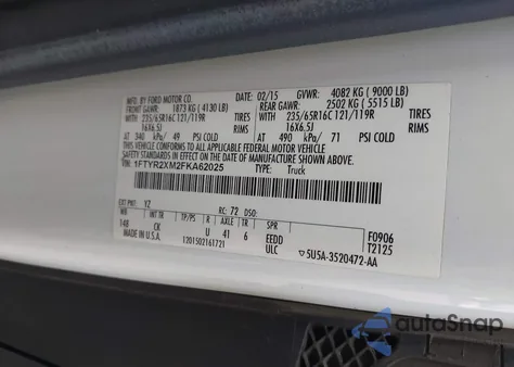 2015 Ford Transit from USA, damaged, VIN 1FTYR2XM2FKA62025